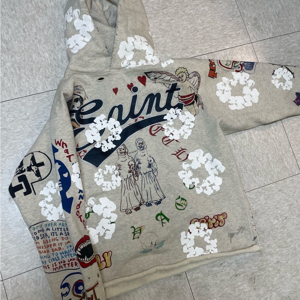 Graphic Hoodie with Artistic Designs - Gray